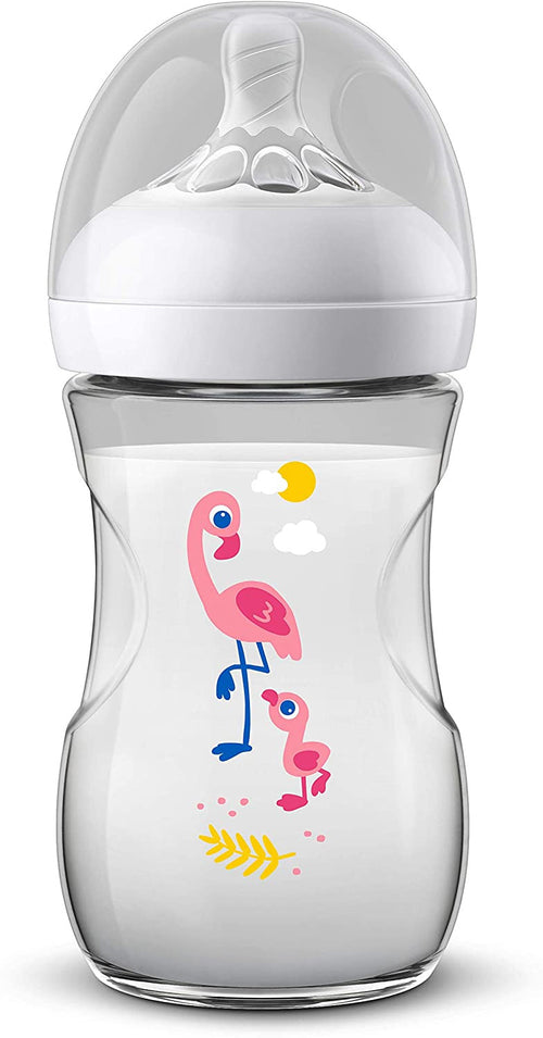 Philips Avent SCF070/21 Biberon Natural Anti-Colica, 260 ml con Fenicotteri