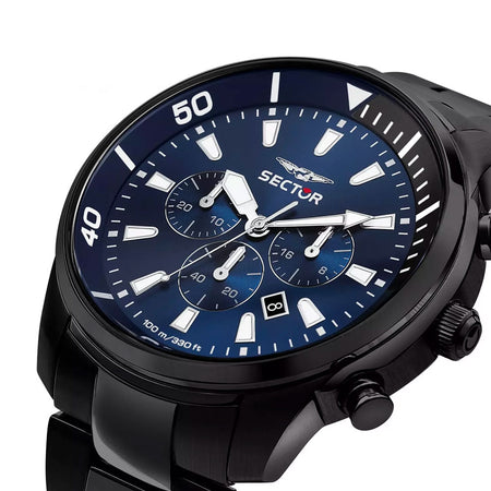 Orologio Sector Oversize crono acciaio nero / blu - 48 mm