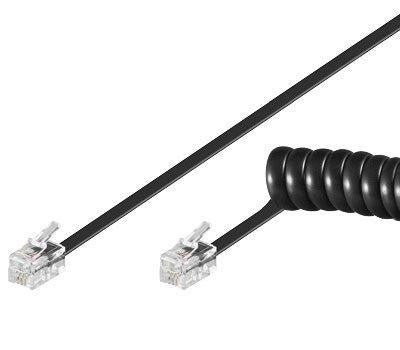 Cavo telefonico spiralato per cornetta 2mt RJ10 4P4C Nero