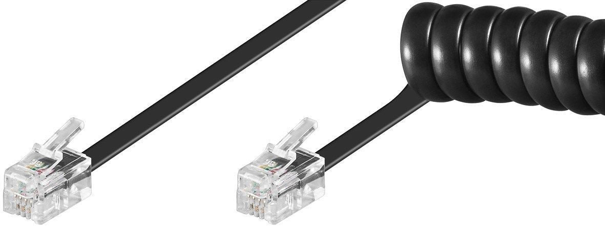Cavo telefonico spiralato per cornetta 2mt RJ10 4P4C Nero