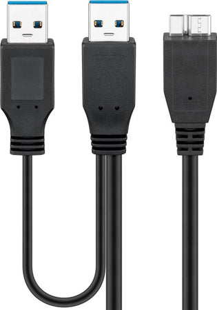 Cavo USB 3.2 SuperSpeed ad Y 2x A M / Micro B M 0,3 m Nero