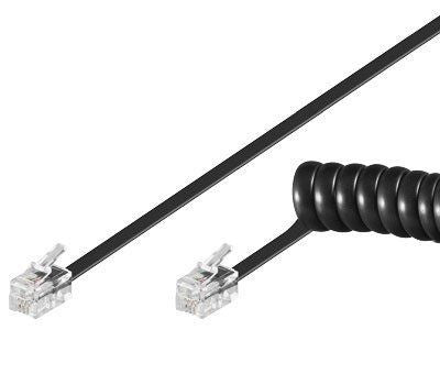 Cavo telefonico spiralato 2mt RJ10 4P4C Nero