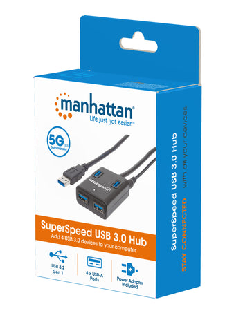 Hub USB 3.0 4 Porte con Alimentatore 5V 3A Nero