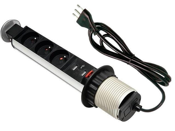 Multipresa da Scrivania 3 vie Pop-Up a Scomparsa con 2 USB