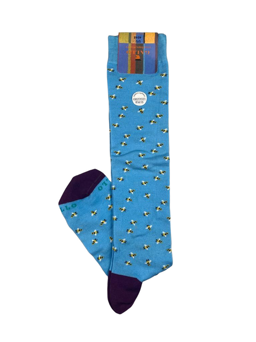 Calze lunghe uomo Gallo - Fantasia piccole api - azzurro/viola