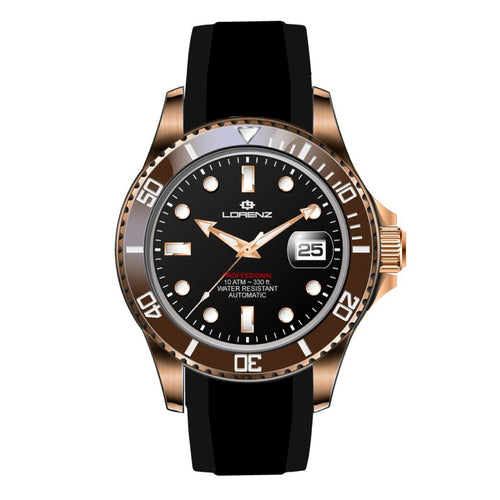 Orologio LORENZ uomo Submarine automatico gomma nero / rose