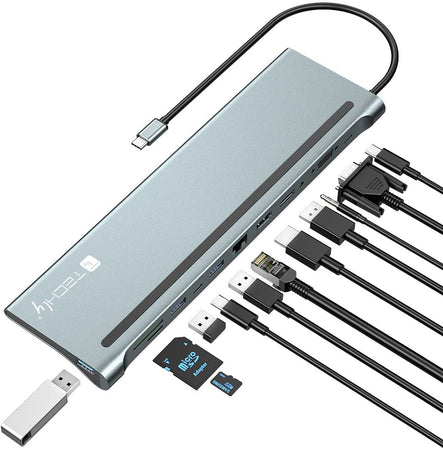 Docking Station 12 in 1 USB-C&trade Hub VGA HDMI DP RJ45 con Lettore Micro SD/SD