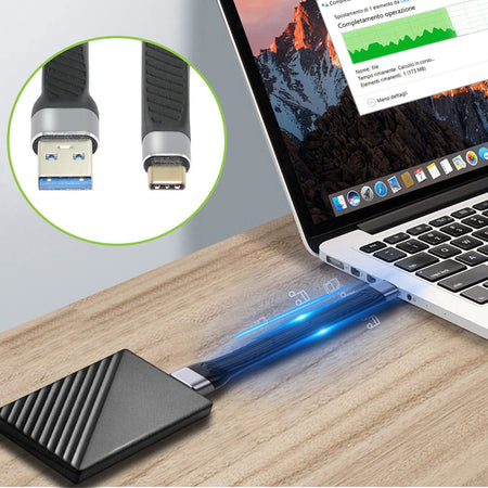 Cavo Corto Piatto USB-C&trade Maschio a USB-A Maschio Ricarica Rapida FPC 12 cm
