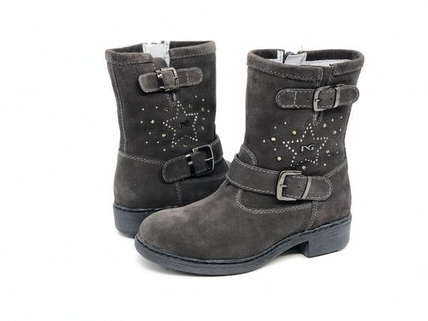 NERO GIARDINI Stivaletti bambina camoscio carbone con fibbie