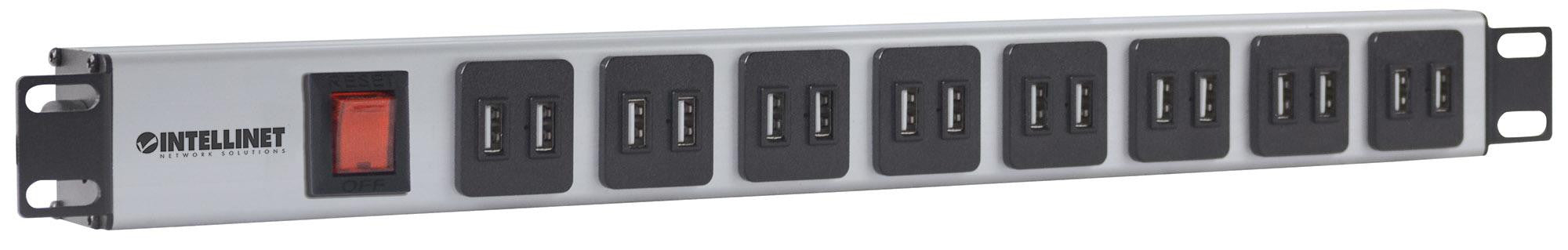 Multipresa per Rack 16 uscite USB tipo A Spina Schuko Angolata 1U