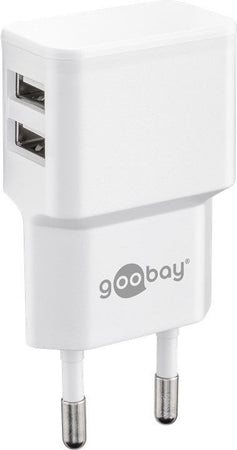 Caricatore da Muro 2 porte USB-A Slim Design 12W Bianco