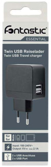 Caricatore 2 USB 2,1A Compatto Spina Europea 2 pin Nero