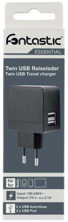 Caricatore 2 USB 2,1A Compatto Spina Europea 2 pin Nero