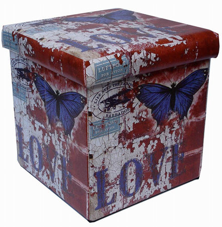 Biscottini Pouf contenitore richiudibile in ecopelle farfalla Praticissimo 32x32x32