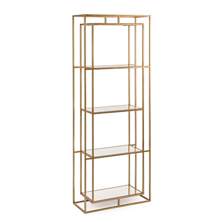 Libreria "Elenor" in acciaio ottonato con 4 ripiani in vetro h 172 cm per ufficio moderno