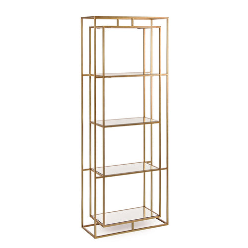 Libreria Elenor in acciaio ottonato con 4 ripiani in vetro h 172 cm per ufficio moderno