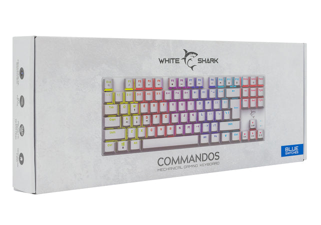 Tastiera Gaming Meccanica USB Anti Ghosting RGB LED 87 Tasti Bianco, Commandos