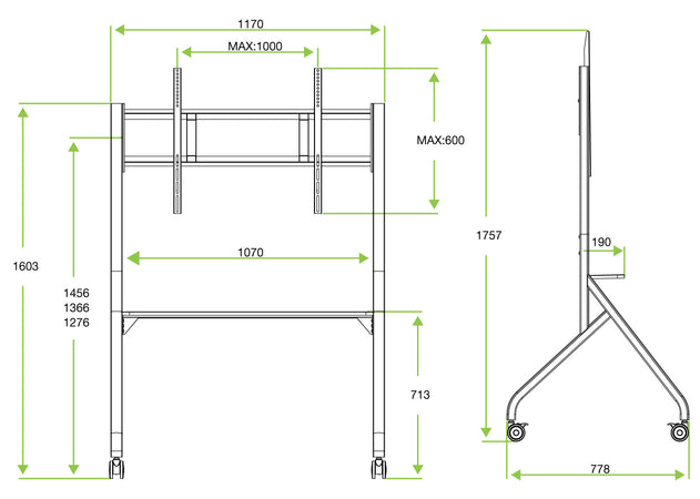 Supporto Mobile da Pavimento Multifunzione per TV LCD/LED/Plasma 65-100'' Nero