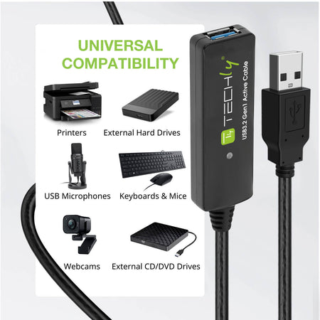 Cavo Prolunga Attivo USB3.2 SuperSpeed+ Estensore di Segnale 20m Nero