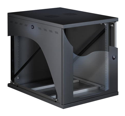 Armadio Rack 19'' a Muro 22U P 800mm L 600mm Porta Vetro Nero