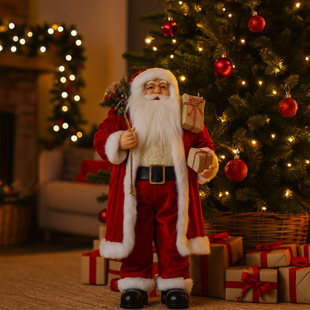 Babbo Natale, colore Rosso e Bianco, con regali, in pet e poliestere decorazione natalizia