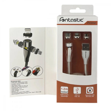Cavo Magnetico di Ricarica 3 in 1 USB-C&trade Micro USB e 8 pin con LED 1.2m