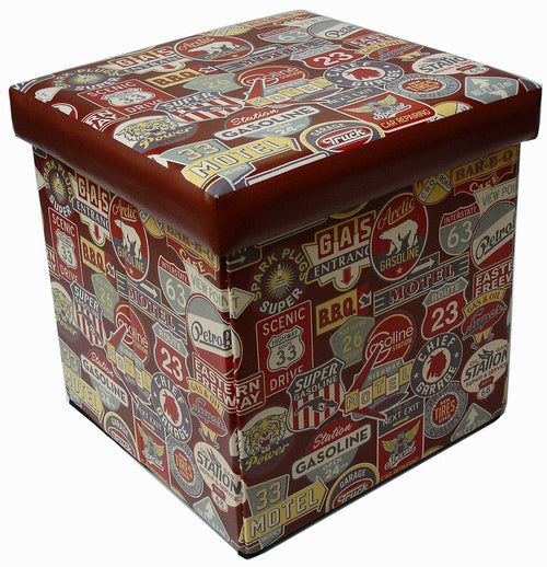 Biscottini Pouf contenitore richiudibile in ecopelle targhe Praticissimo 32x32x32