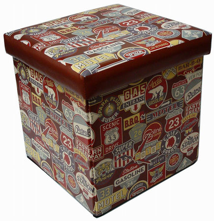 Biscottini Pouf contenitore richiudibile in ecopelle targhe Praticissimo 32x32x32