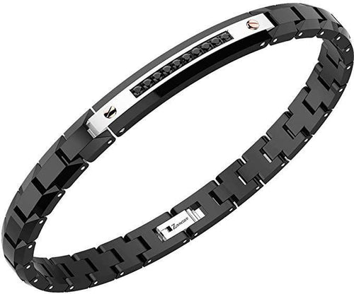 ZANCAN -  Bracciale Uomo in Acciaio Ceramica Nera e Spinelli Neri