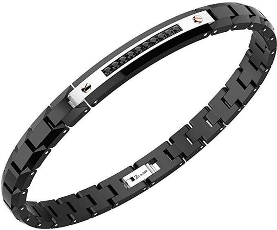 ZANCAN -  Bracciale Uomo in Acciaio Ceramica Nera e Spinelli Neri