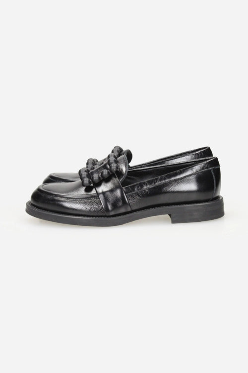 Frau mocassini donna con fibbia in pelle nero 90Q3