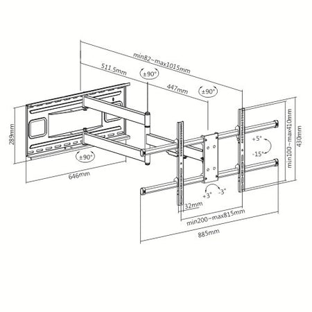 Staffa a Muro Braccio Estensibile fino a 1015 mm per LCD 43-80'' Nero
