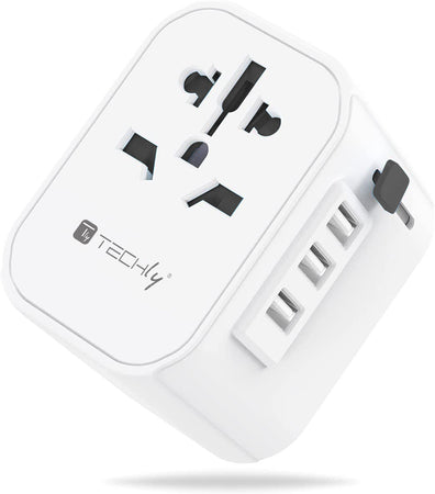 Adattatore da Viaggio Universale 150 Paesi 3 porte USB tipo A Bianco