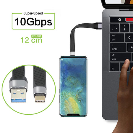 Cavo Corto Piatto USB-C&trade Maschio a USB-A Maschio Ricarica Rapida FPC 12 cm