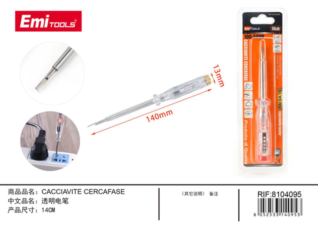 Cacciavite Cercafase Reversibile 14cm Fascia Misurazione 100V a 500V con Indicatore LED Portata da mano Fai da Te