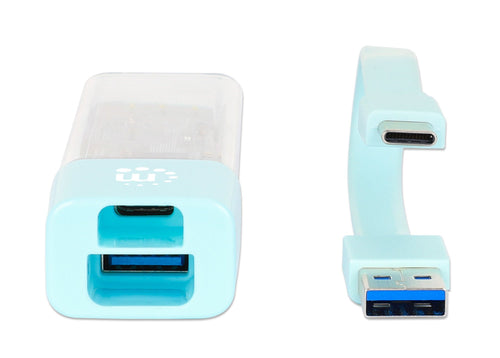 Hub Combo USB 3.0 USB-C&trade e USB-A 4 Porte Verde Trasparente
