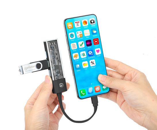 Hub Combo USB 3.0 USB-C&trade e USB-A 4 Porte Nero Trasparente
