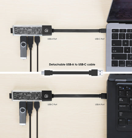 Hub Combo USB 3.0 USB-C&trade e USB-A 4 Porte Nero Trasparente