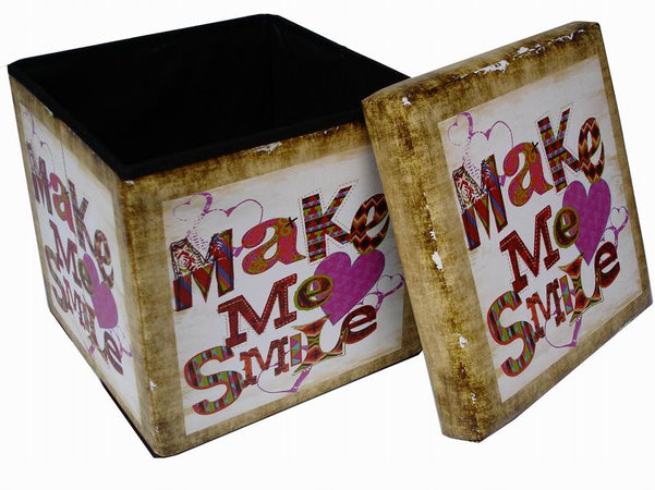 Biscottini Pouf contenitore richiudibile in ecopelle smile Praticissimo 32x32x32