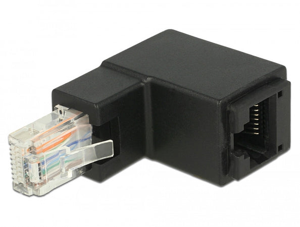 Adattatore RJ45 Maschio Femmina Cat.6 UTP Angolato verso l'alto a 90&deg Nero