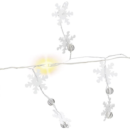 Stringa 10 LED Fiocchi di Neve IP20 Bianco Caldo a Batteria con Timer