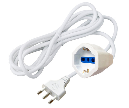 Cavo Prolunga Alimentazione Italiana 16A Maschio / Schuko Femmina 5m Bianco