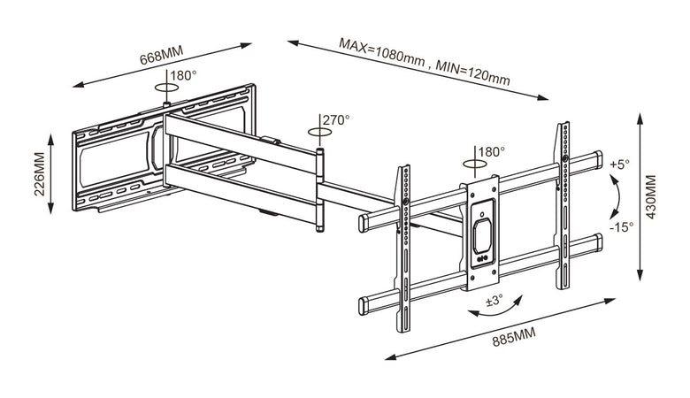 Supporto a Muro Extra Long Full Motion per TV 42-80''