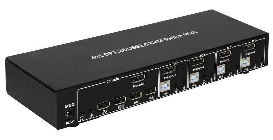 Switch KVM DisplayPort 1.2 e USB 2.0 4 porte con hub e audio