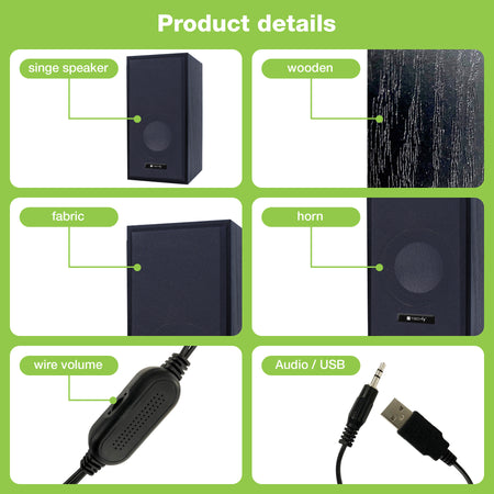 Set Altoparlanti in Legno per Notebook e PC USB2.0 e Jack 3,5mm
