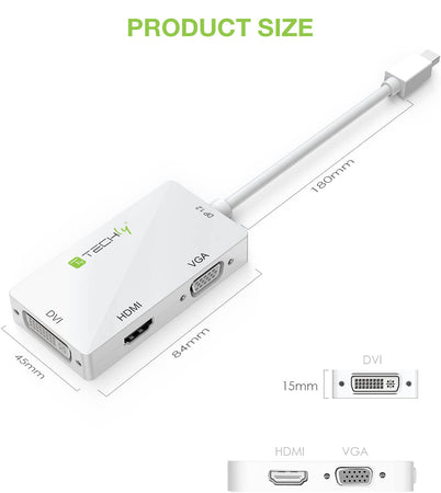 Adattatore 3 in 1 Mini DisplayPort 1.2 (Thunderbolt) a HDMI/DVI/VGA