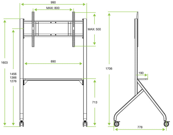 Supporto Mobile da Pavimento Multifunzione per TV LCD/LED/Plasma 55-86'' Nero