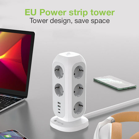 Multipresa da Tavolo Torretta di Alimentazione 11 Prese Schuko 2 USB-A e 2 USB-C&trade