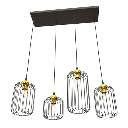Sospensione Minimal Industrial Vander 4 Luci Lineari Nera E Oro