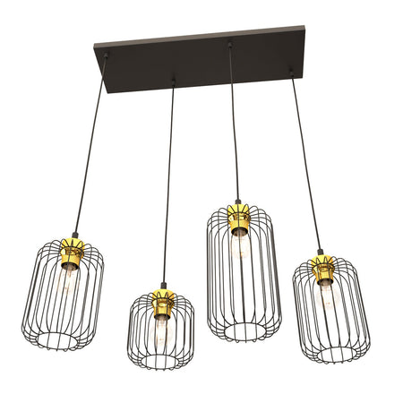 Sospensione Minimal Industrial Vander 4 Luci Lineari Nera E Oro